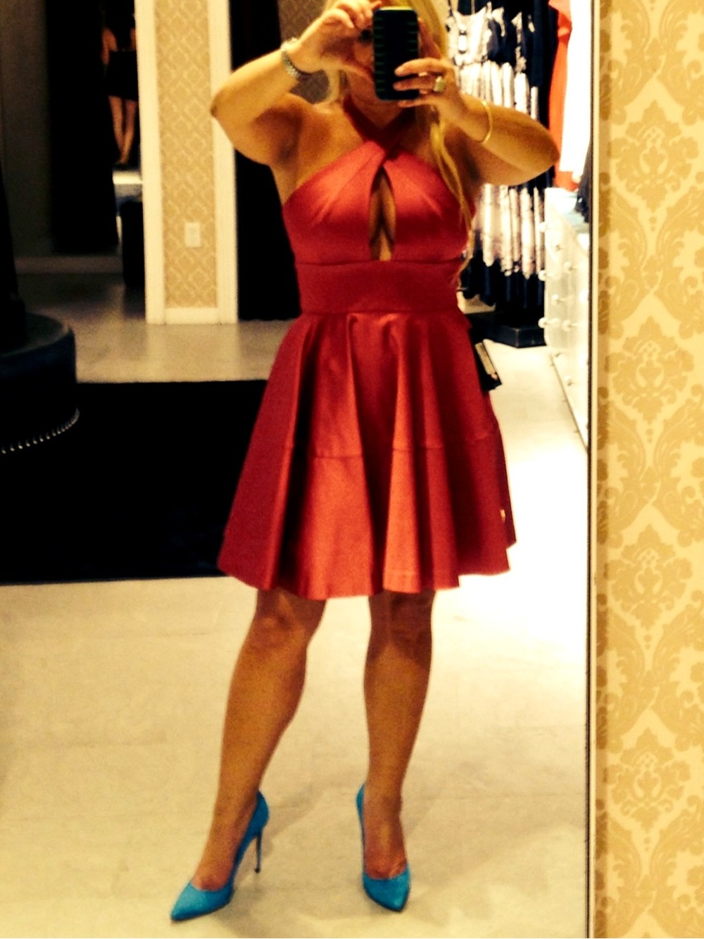 Guess by Marciano Burgundy Plunge Halter Mini Dress